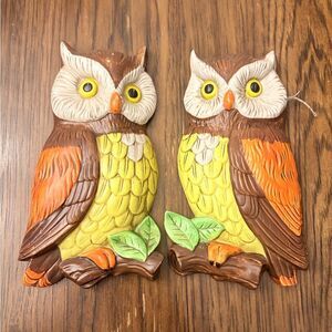 Vintage Lefton Ceramic Owls - Set of 2 - Made in Japan - Wall Hangings